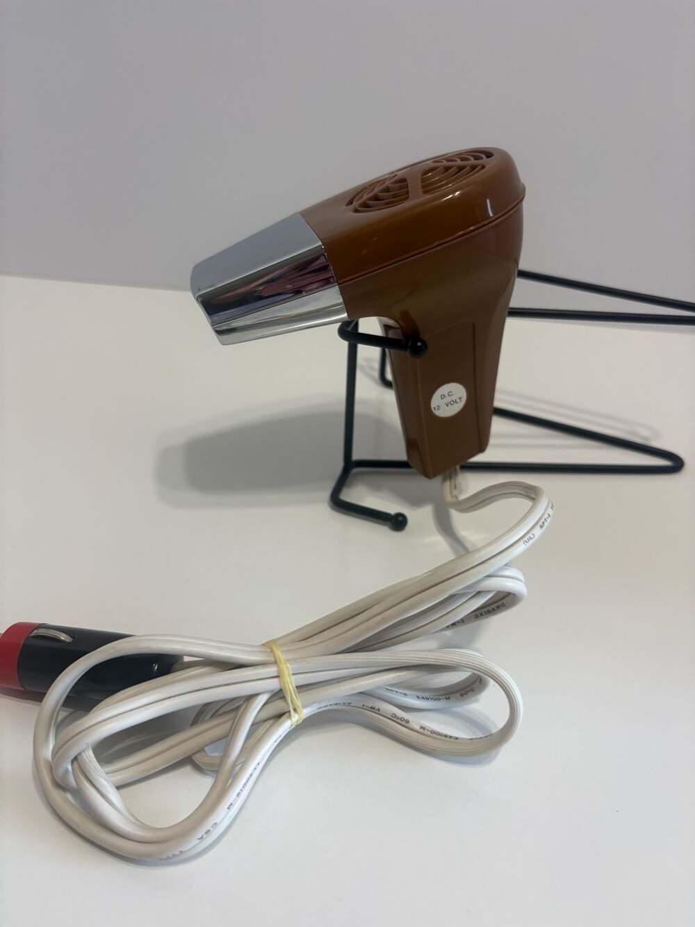 Vintage 12V DC Brown and Chrome Travel Hair Dryer